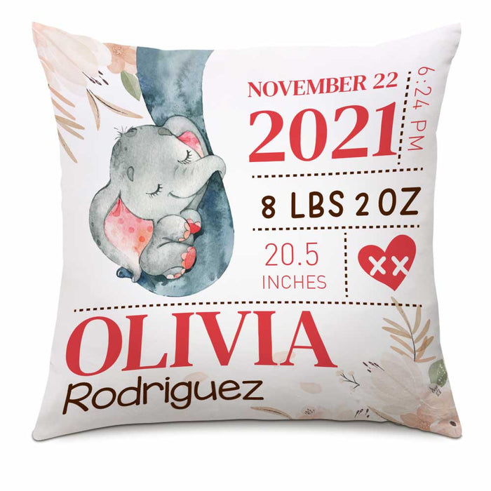 Personalized Grandma Mom Son Grandson Daughter Granddaughter Baby Annoucement Elephant Pillow NB55 24O66 1