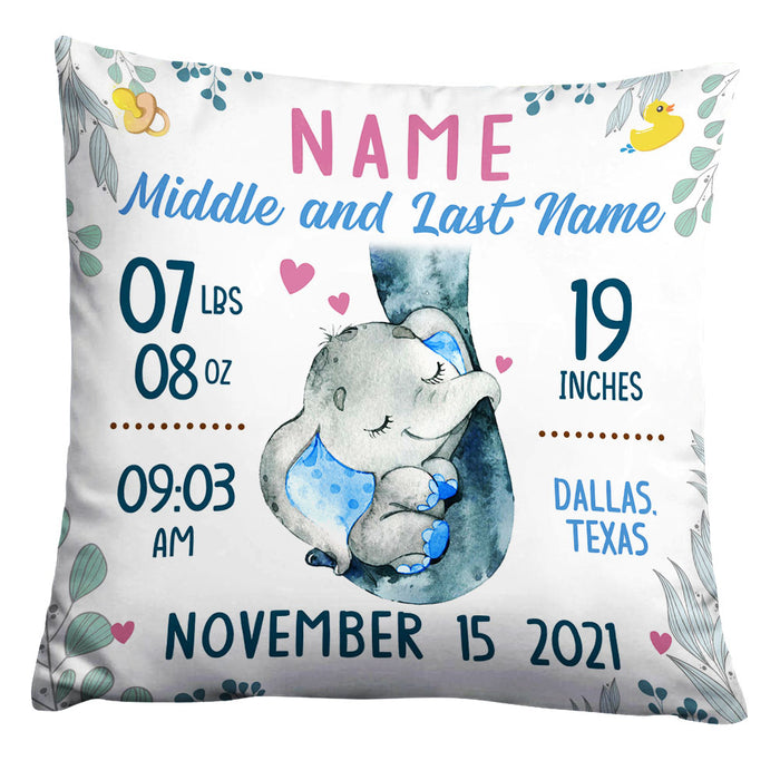 Personalized Baby Announcement Nursery Elephant Pillow NB55 24O32 1