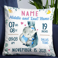 Personalized Baby Announcement Nursery Elephant Pillow NB55 24O32 thumb 1