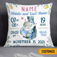 Personalized Baby Announcement Nursery Elephant Pillow NB55 24O32 thumb 1