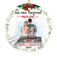 Personalized Couple First Christmas Married Circle Ornament NB51 30O58 thumb 1