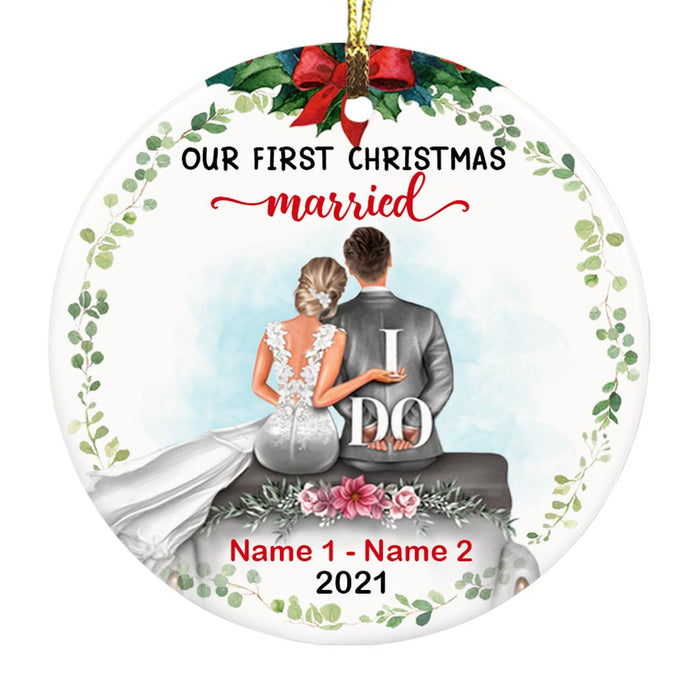 Personalized Couple First Christmas Married Circle Ornament NB51 30O58 1