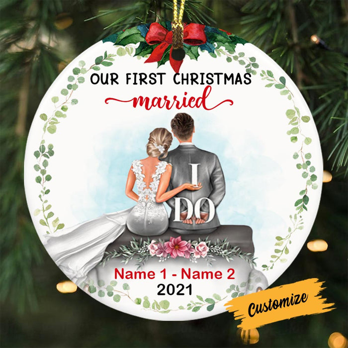 Personalized Couple First Christmas Married Circle Ornament NB51 30O58 1