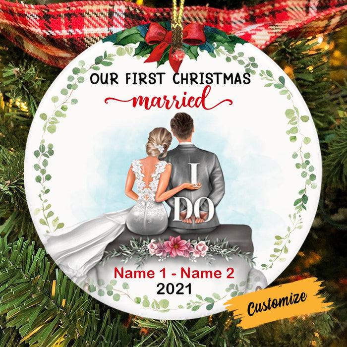 Personalized Couple First Christmas Married Circle Ornament NB51 30O58 1