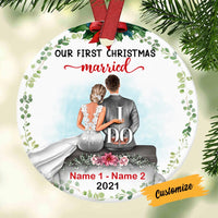 Personalized Couple First Christmas Married Circle Ornament NB51 30O58 thumb 1