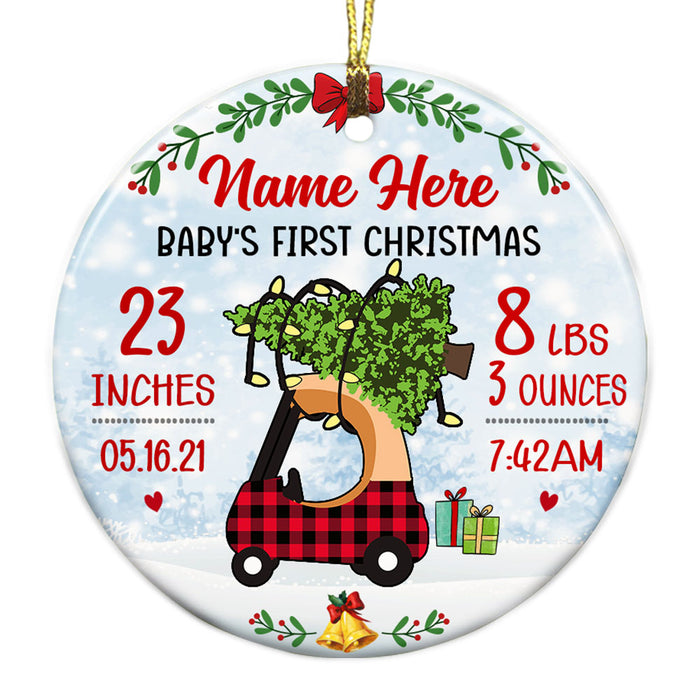 Personalized Toy Car Baby First Christmas Circle Ornament NB62 87O53 1