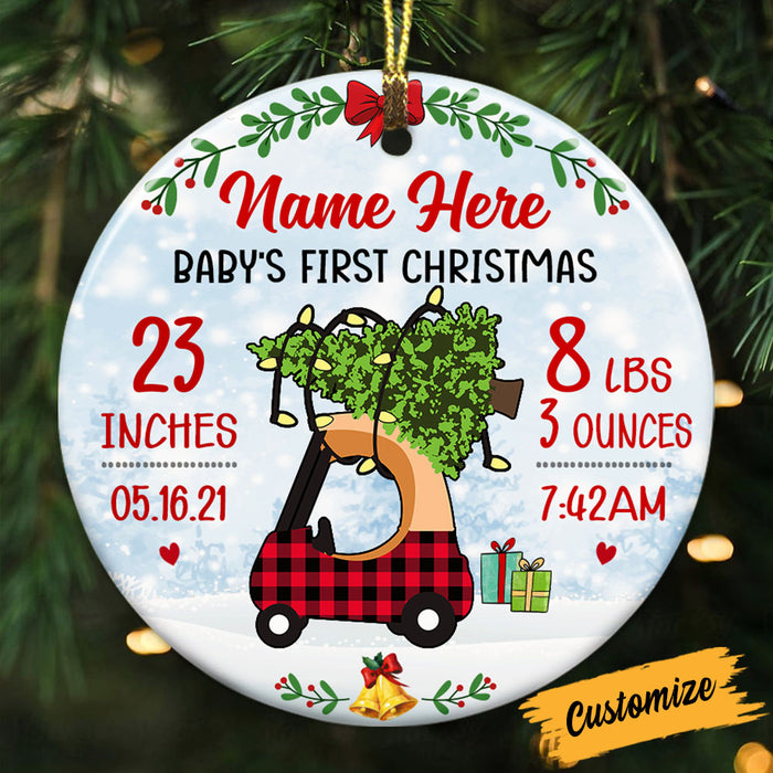 Personalized Toy Car Baby First Christmas Circle Ornament NB62 87O53 1