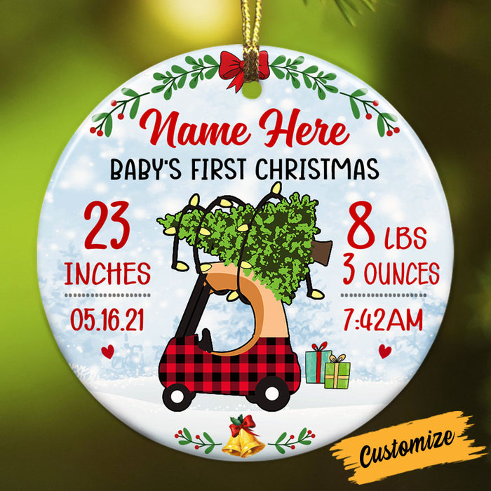Personalized Toy Car Baby First Christmas Circle Ornament NB62 87O53 1