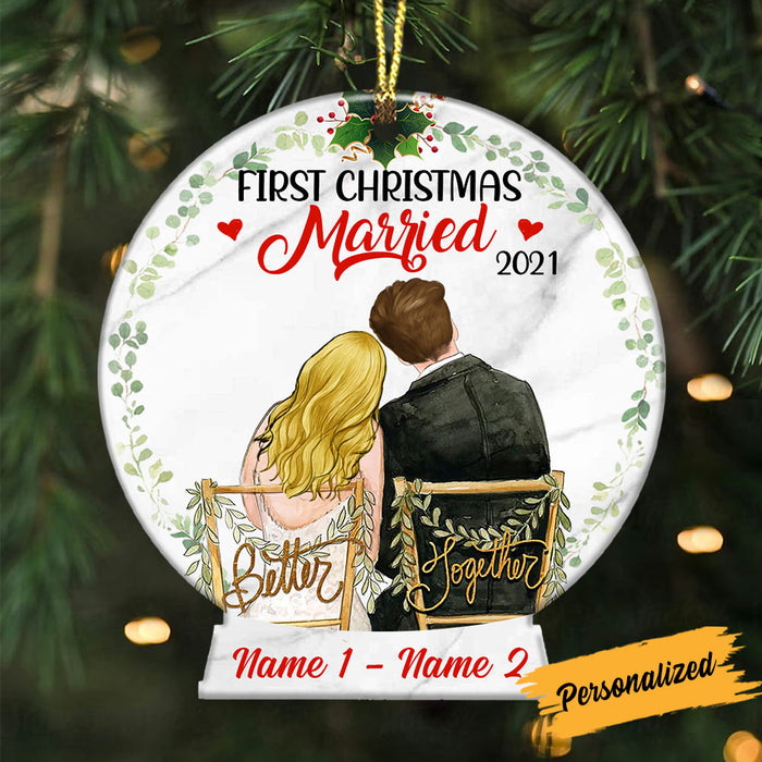 Personalized Couple Married Christmas Snow Globe Ornament NB63 95O36 1