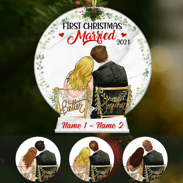 Personalized Couple Married Christmas Snow Globe Ornament NB63 95O36 1