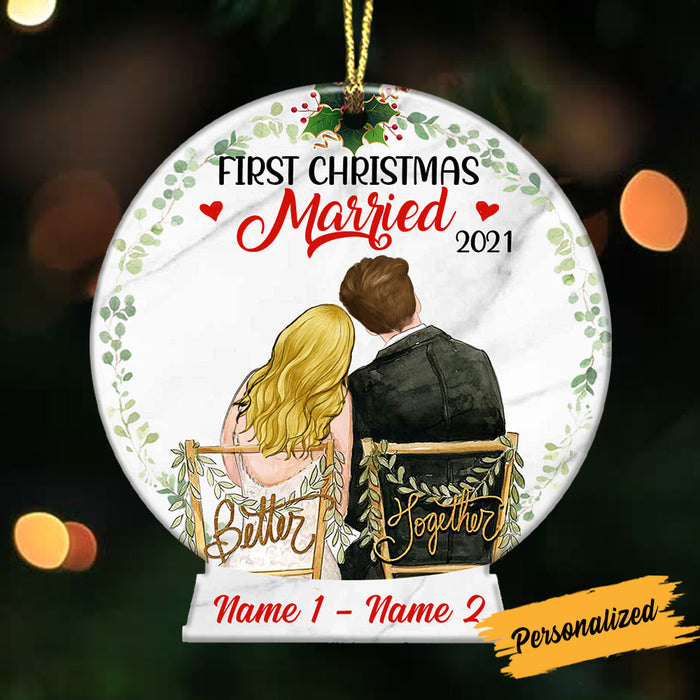 Personalized Couple Married Christmas Snow Globe Ornament NB63 95O36 1