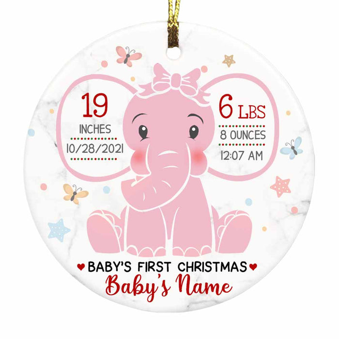 Personalized Elephant Baby First Christmas Circle Ornament NB81 30O58 1