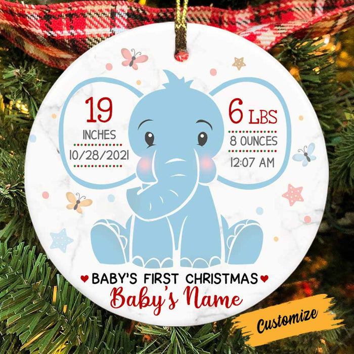 Personalized Elephant Baby First Christmas Circle Ornament NB81 30O58 1