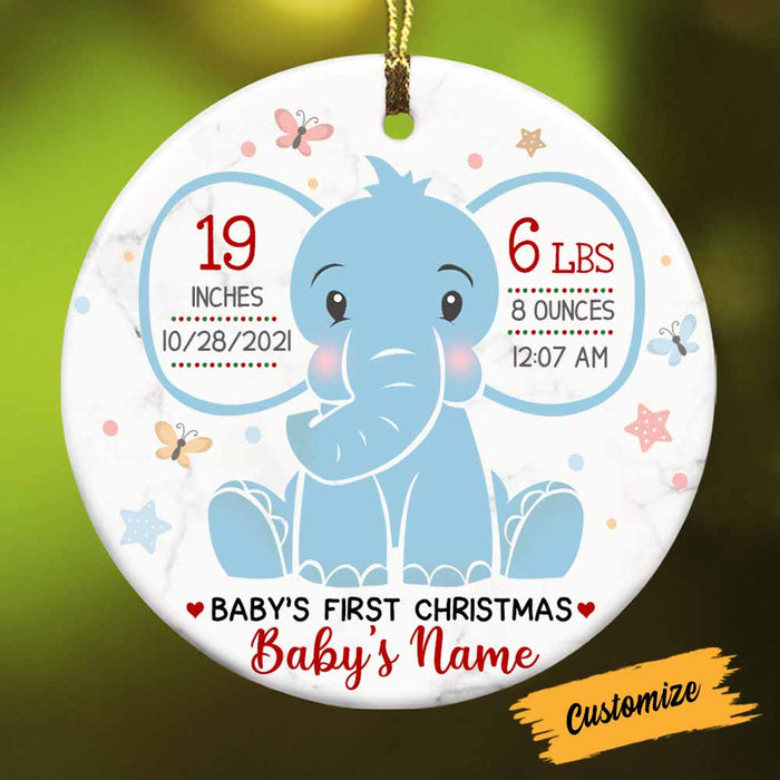 Personalized Elephant Baby First Christmas Circle Ornament NB81 30O58 1