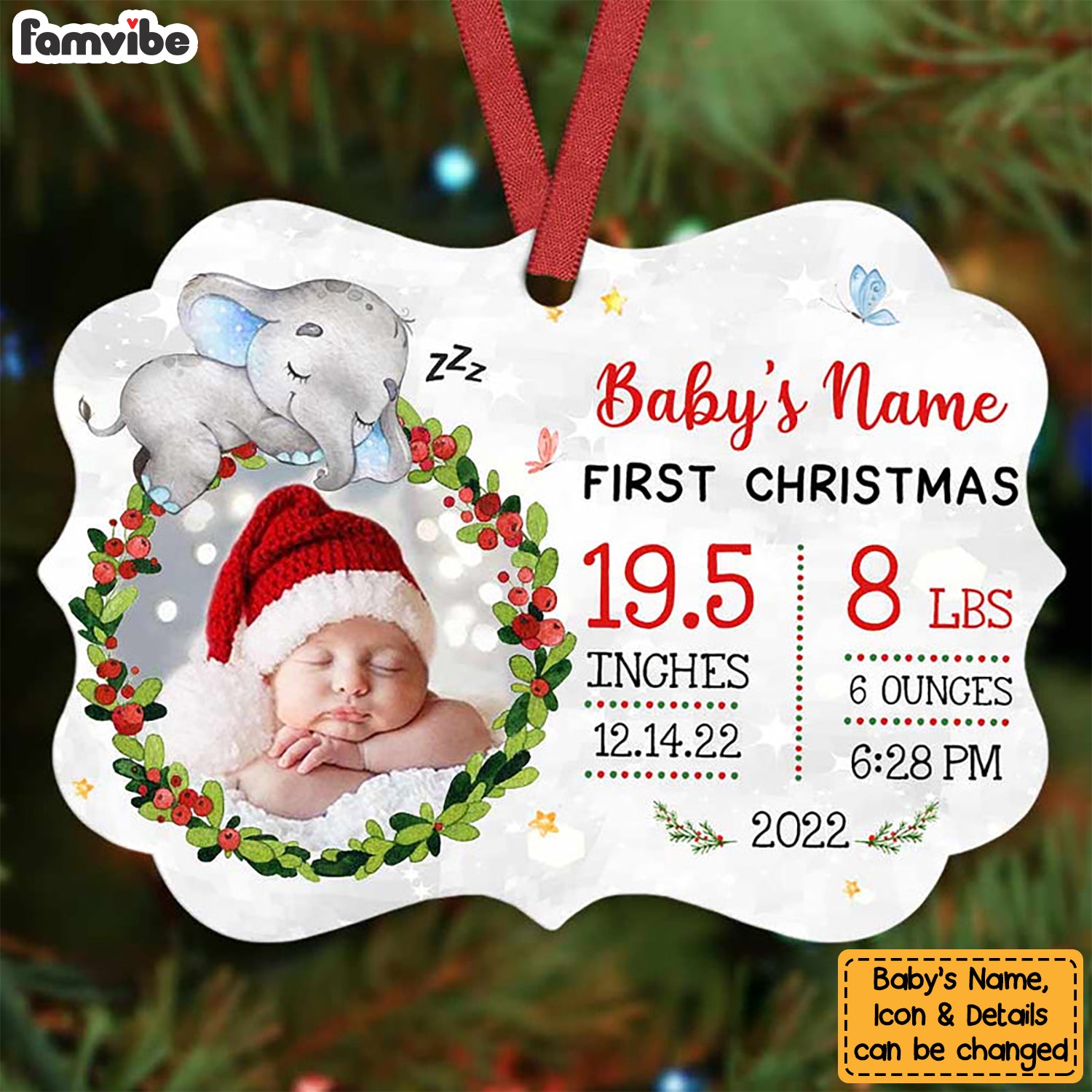 Personalized Baby Elephant First Christmas Benelux Ornament NB81 95O57