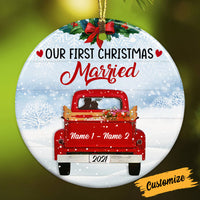 Personalized Couple Red Truck Christmas Circle Ornament NB93 87O53 thumb 1