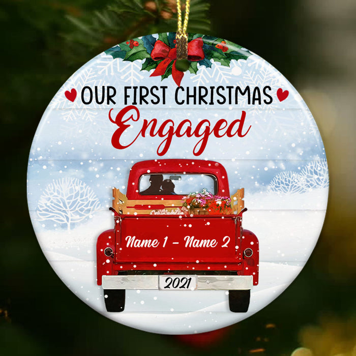 Personalized Couple Red Truck Christmas Circle Ornament NB93 87O53 1
