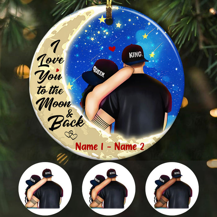 Personalized Couple To The Moon And Back Circle Ornament NB101 26O36 1