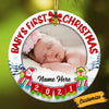 Personalized Baby First Christmas Photo Circle Ornament NB112 81O53 1