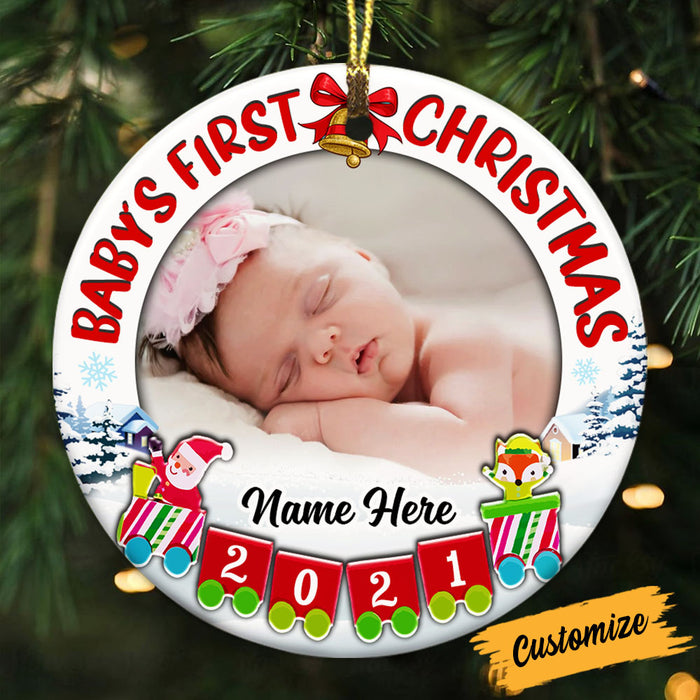 Personalized Baby First Christmas Photo Circle Ornament NB112 81O53 1