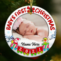 Personalized Baby First Christmas Photo Circle Ornament NB112 81O53 thumb 1