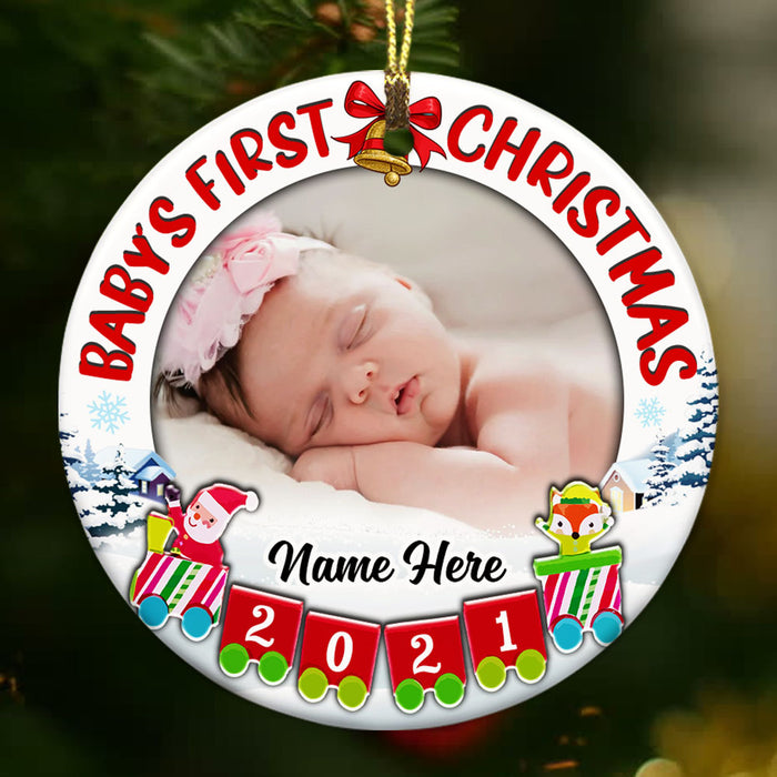 Personalized Baby First Christmas Photo Circle Ornament NB112 81O53 1