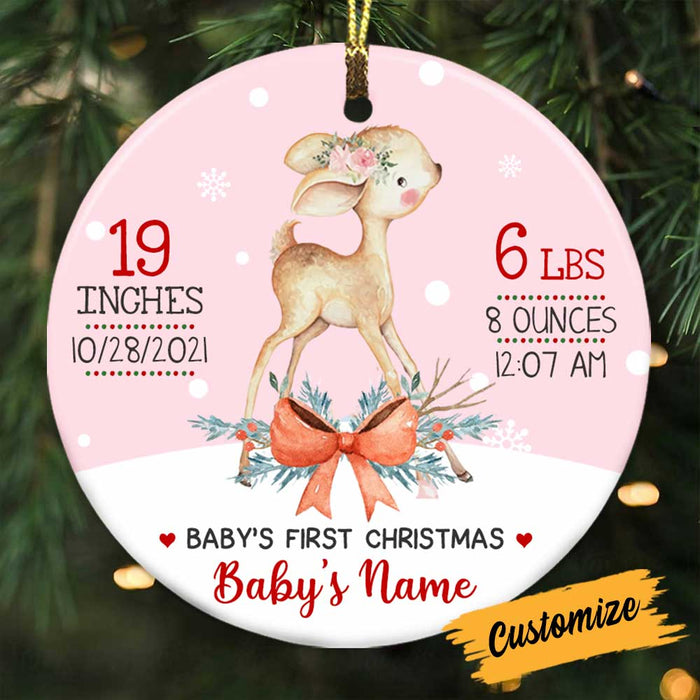 Personalized Deer Baby First Christmas Circle Ornament NB123 30O58 1