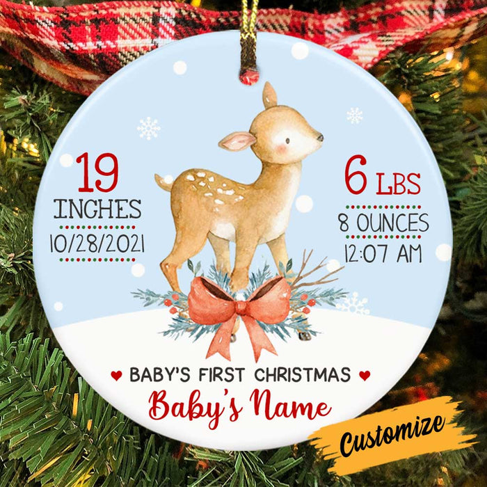 Personalized Deer Baby First Christmas Circle Ornament NB123 30O58 1
