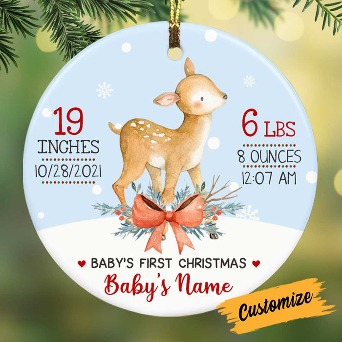 Personalized Deer Baby First Christmas Circle Ornament NB123 30O58 1