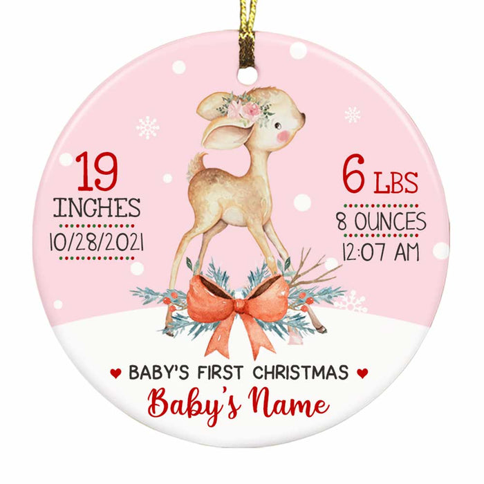 Personalized Deer Baby First Christmas Circle Ornament NB123 30O58 1