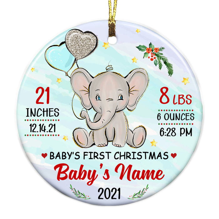 Personalized Elephant Baby First Christmas Circle Ornament NB121 87O53 1