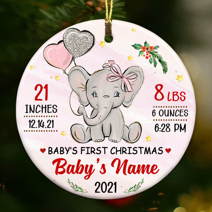Personalized Elephant Baby First Christmas Circle Ornament NB121 87O53 1