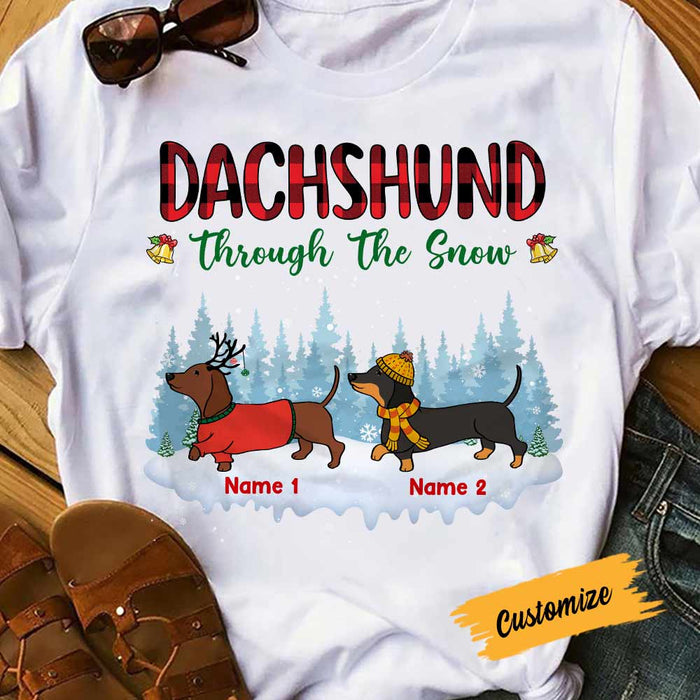 Personalized Dachshund Dog Through The Snow T Shirt NB113 95O57 1