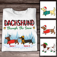 Personalized Dachshund Dog Through The Snow T Shirt NB113 95O57 thumb 1