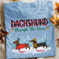 Personalized Dachshund Dog Through The Snow T Shirt NB113 95O57 thumb 1