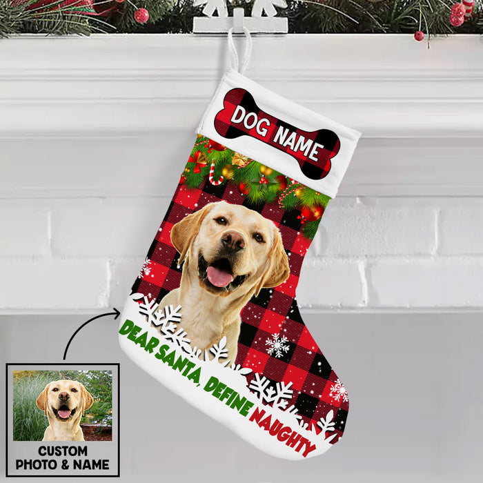Personalized Dog Photo Christmas Santa Define Naughty Stocking NB131 85O36 1