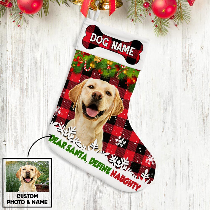 Personalized Dog Photo Christmas Santa Define Naughty Stocking NB131 85O36 1