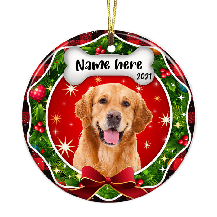 Personalized Christmas Dog First Christmas Photo Circle Ornament NB131 26O36 1