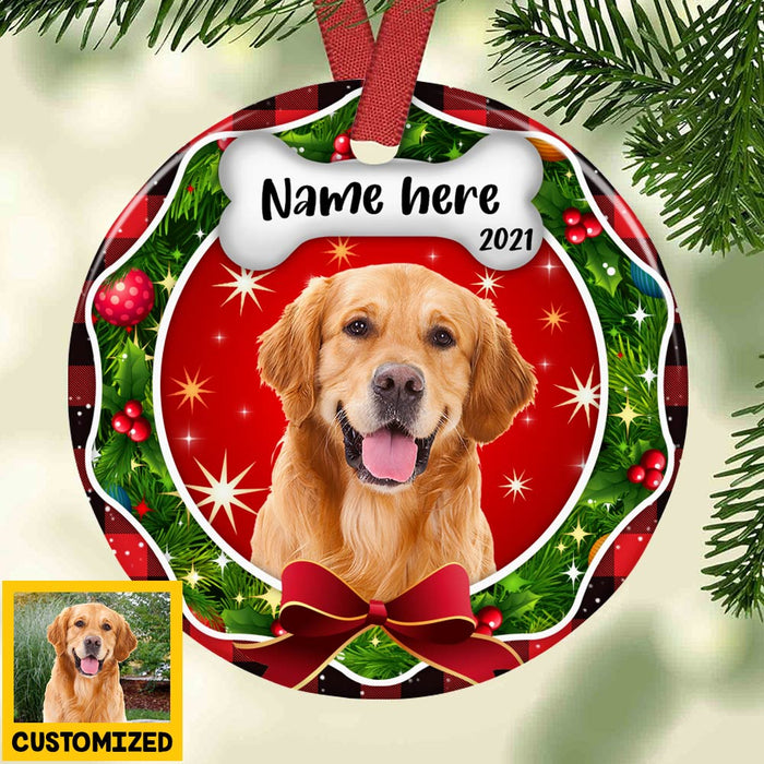 Personalized Christmas Dog First Christmas Photo Circle Ornament NB131 26O36 1