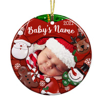 Personalized Baby First Christmas Photo Circle Ornament NB175 24O36 thumb 1
