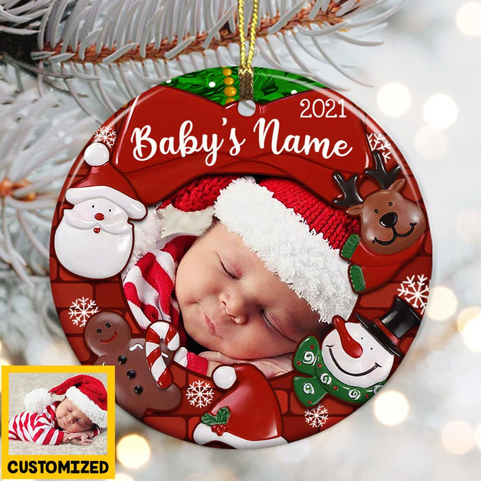Personalized Baby First Christmas Photo Circle Ornament NB175 24O36 1