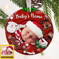 Personalized Baby First Christmas Photo Circle Ornament NB175 24O36 thumb 1
