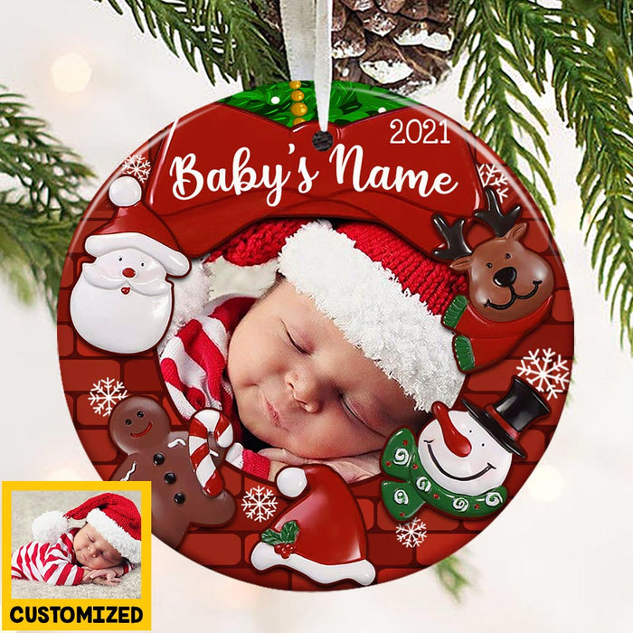 Personalized Baby First Christmas Photo Circle Ornament NB175 24O36 1