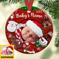 Personalized Baby First Christmas Photo Circle Ornament NB175 24O36 thumb 1