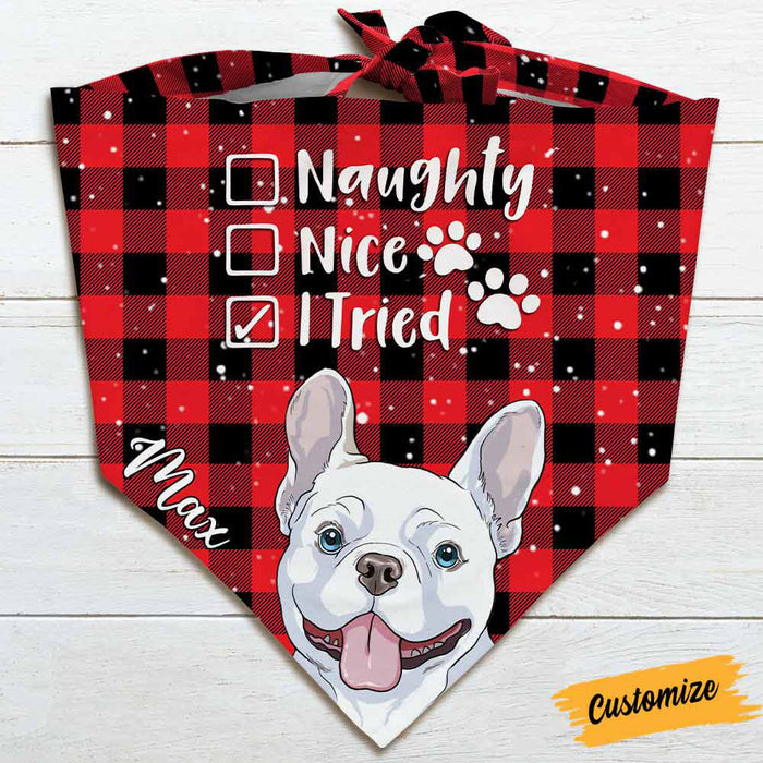 Personalized Dog Christmas Nice Naughty I Tried Bandana NB196 85O57 1