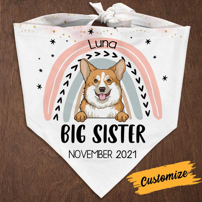 Personalized Rainbow Nursery Big Sister Brother Dog Baby Reveal Pregnancy Announcement Bandana NB202 85O34 1