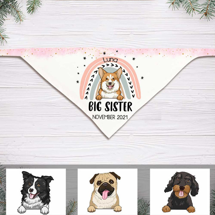 Personalized Rainbow Nursery Big Sister Brother Dog Baby Reveal Pregnancy Announcement Bandana NB202 85O34 1