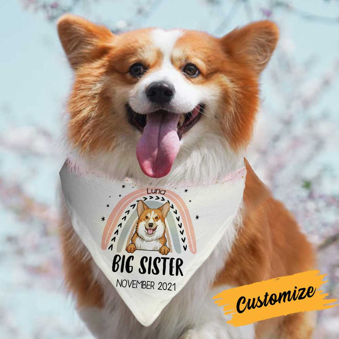 Personalized Rainbow Nursery Big Sister Brother Dog Baby Reveal Pregnancy Announcement Bandana NB202 85O34 1