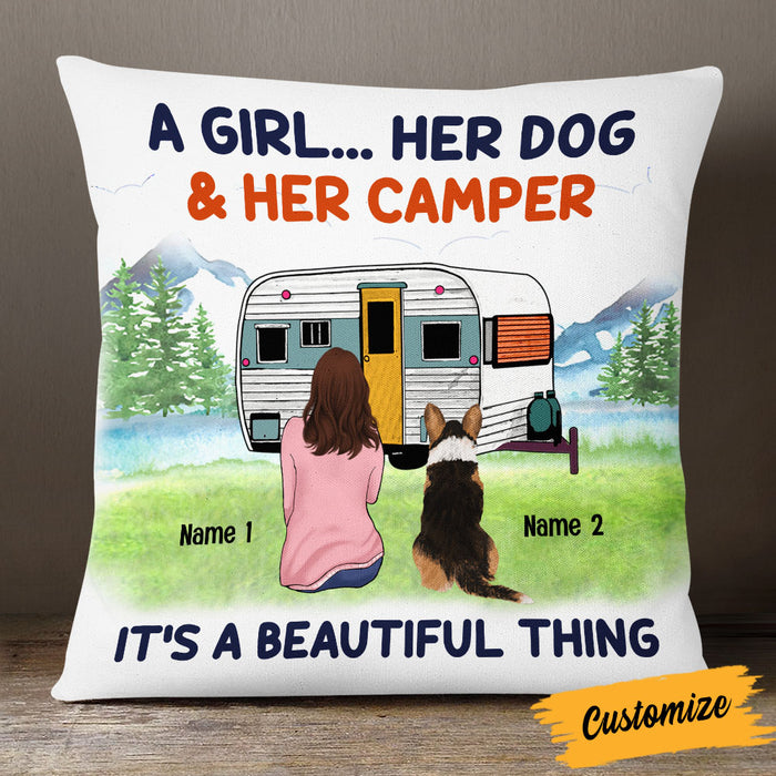 Personalized Camping Girl Dog It Is A Beautiful Thing Pillow NB221 85O53 1