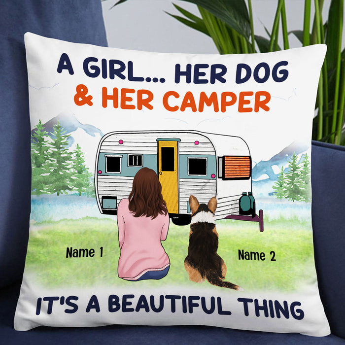 Personalized Camping Girl Dog It Is A Beautiful Thing Pillow NB221 85O53 1